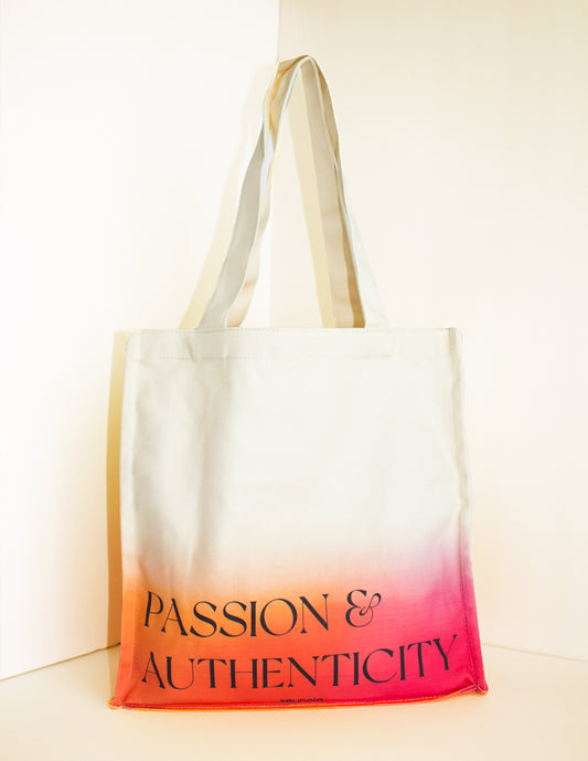 Ombre canvas tote bag with positive affirmations