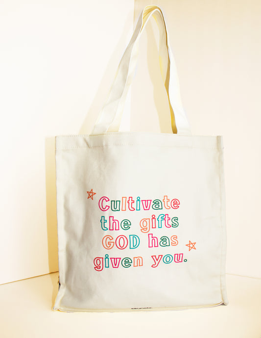 Canvas tote bag with christian quote
